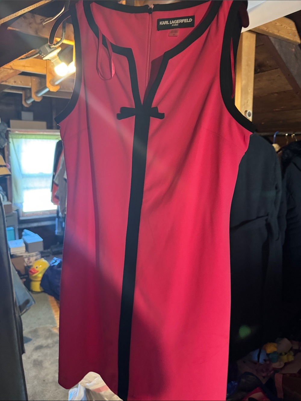 Karl Lagerfeld Hot Pink Sleeveless Shift Dress with Black Trim